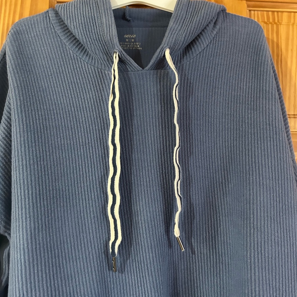 Blue Ribbed Hoodie - Picture 2 of 3